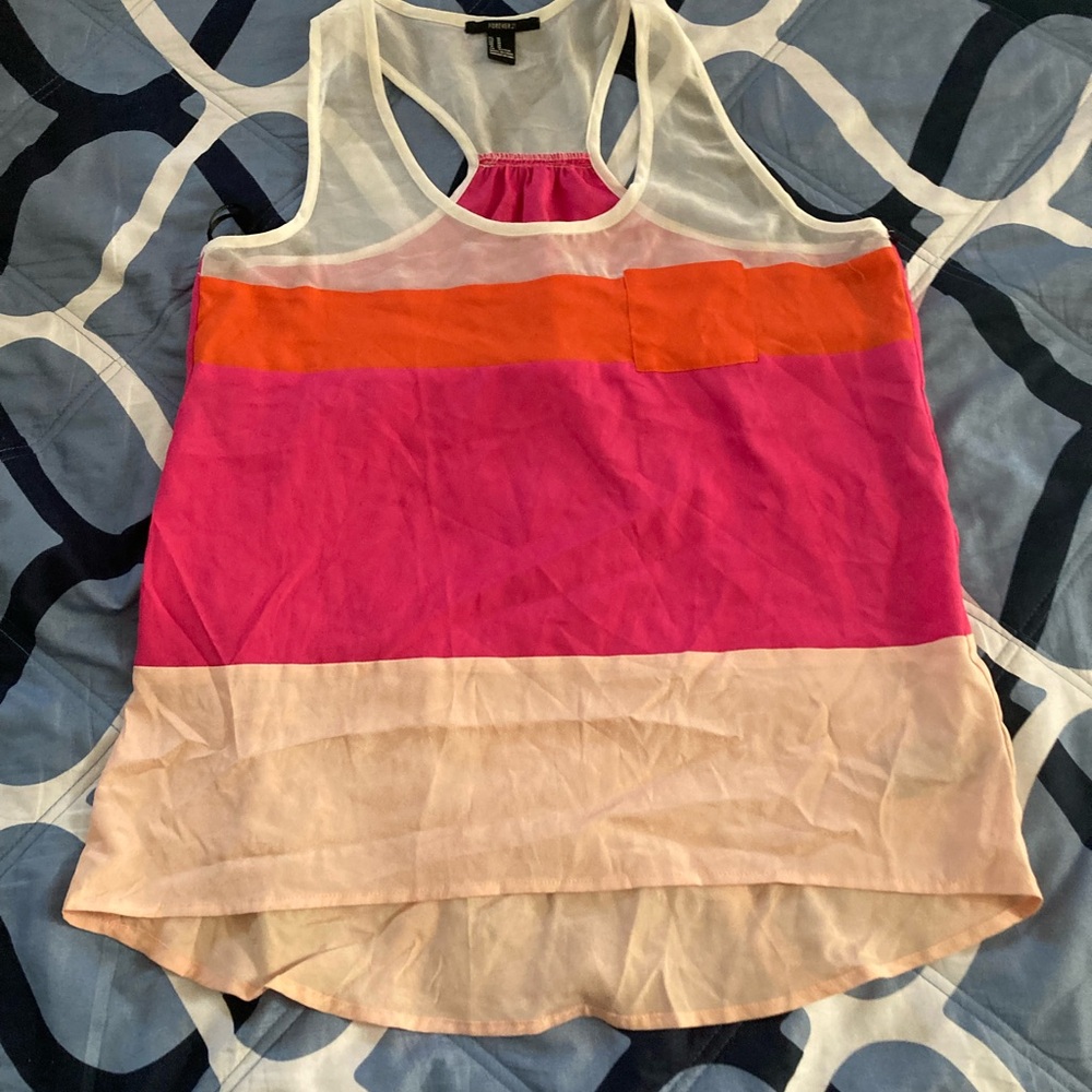 Forever 21 Pink, Orange, and Cream Striped Tank Top
